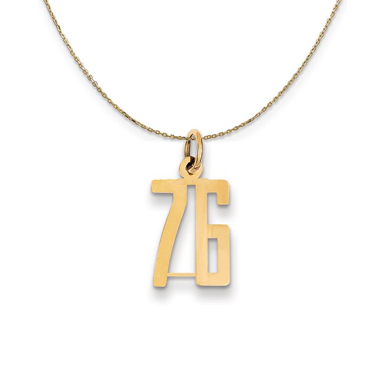 14k Yellow Gold, Alumni Small Elongated Number 76 Necklace - 18 Inch